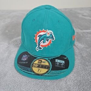 Miami Dolphins New Era Fitted Hat Mens 7 1/2 Teal/Orange One Field NFL Football‎